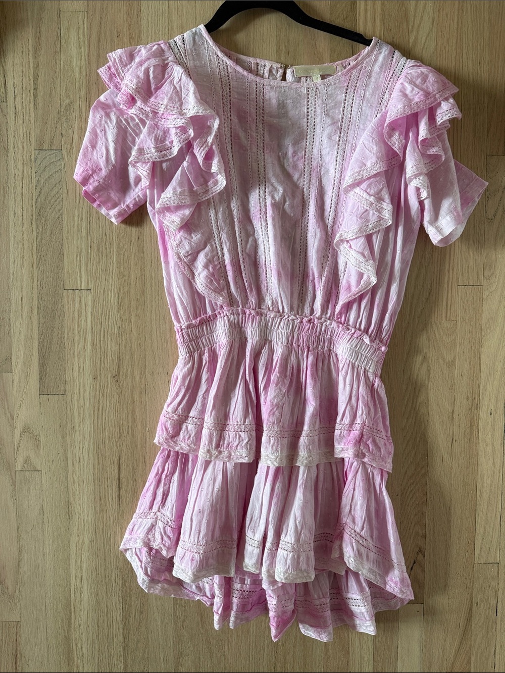 Loveshack Fancy Soft Pink Ruffled Tiered Mini Dress XS